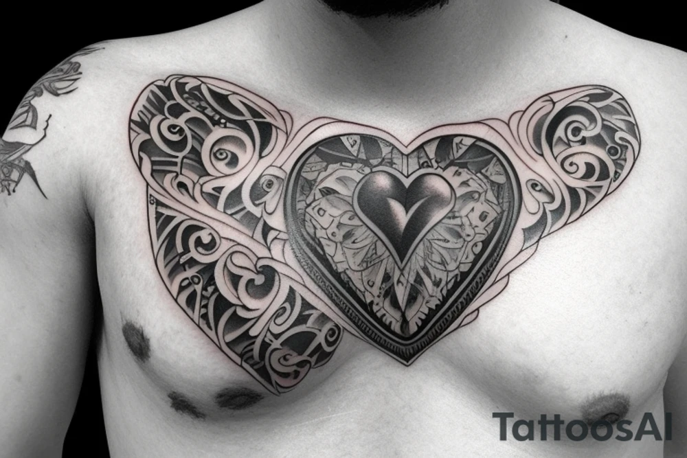 Velez, sign, heart, open chest tattoo idea