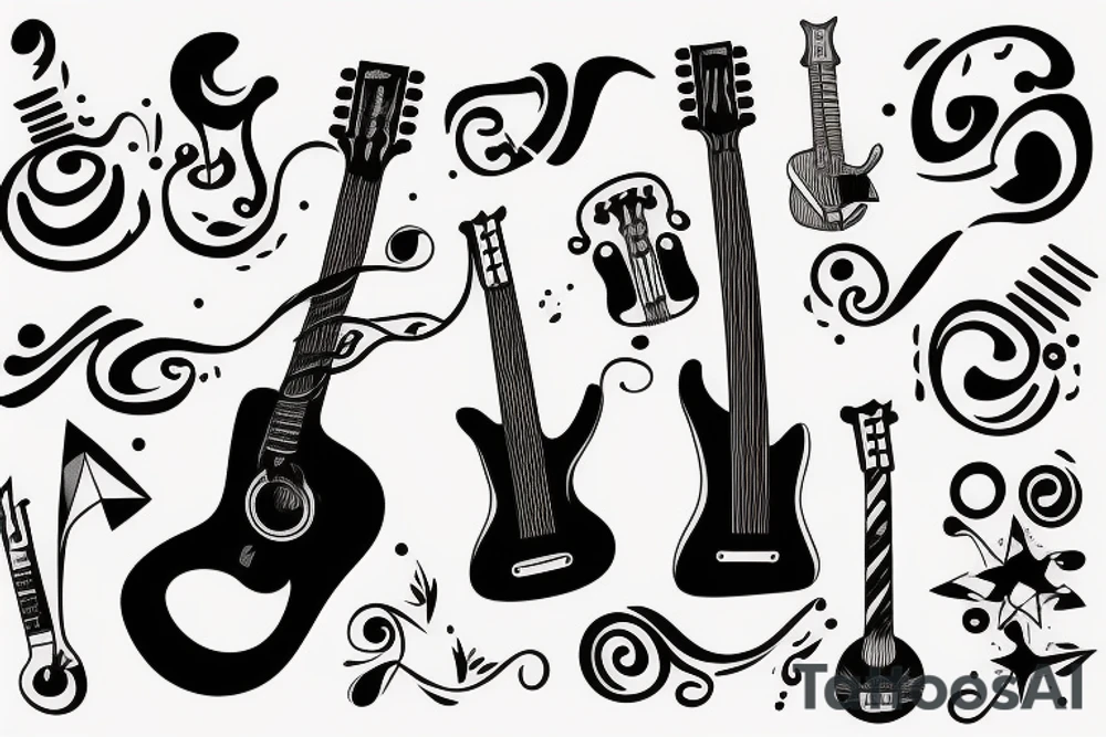 man with guitar tattoo idea