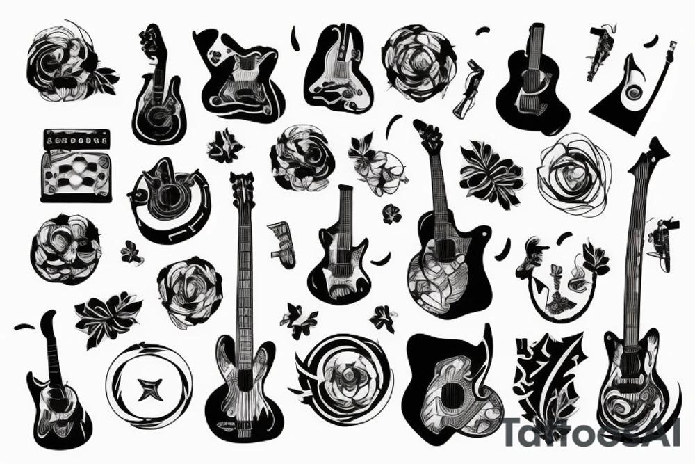 man with guitar tattoo idea