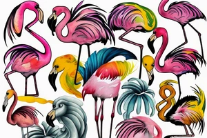 pink flamingo with yellow eyes tattoo idea