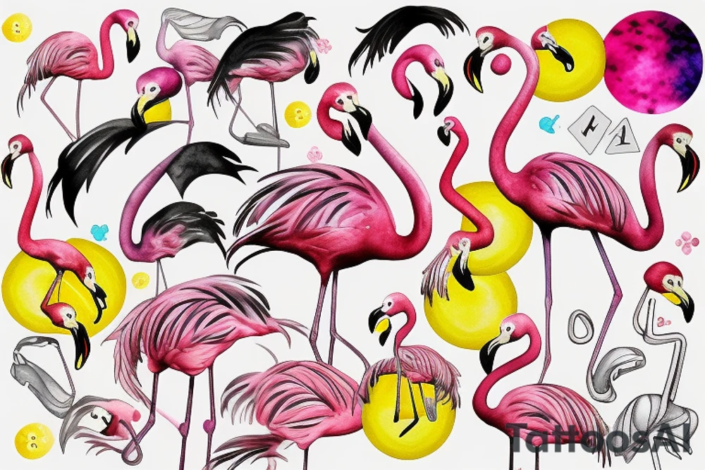 pink flamingo with yellow eyes tattoo idea