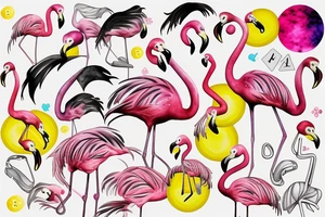 pink flamingo with yellow eyes tattoo idea