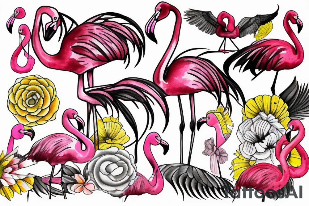 pink flamingo with yellow eyes tattoo idea