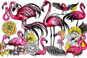 pink flamingo with yellow eyes tattoo idea
