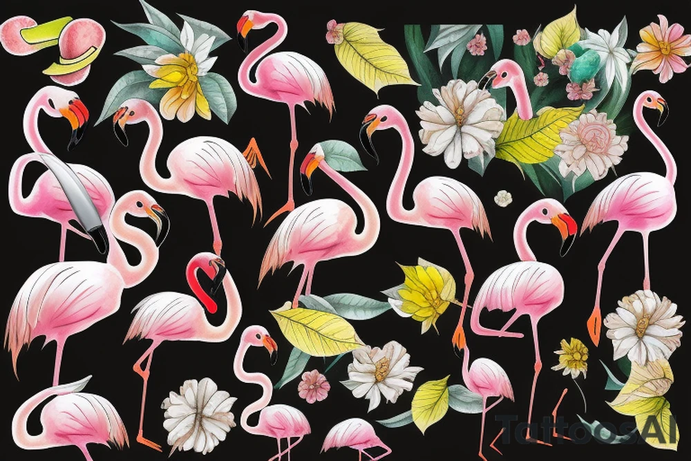 pink flamingo with yellow eyes tattoo idea