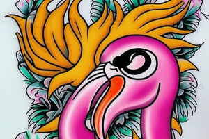 pink flamingo with yellow eyes tattoo idea