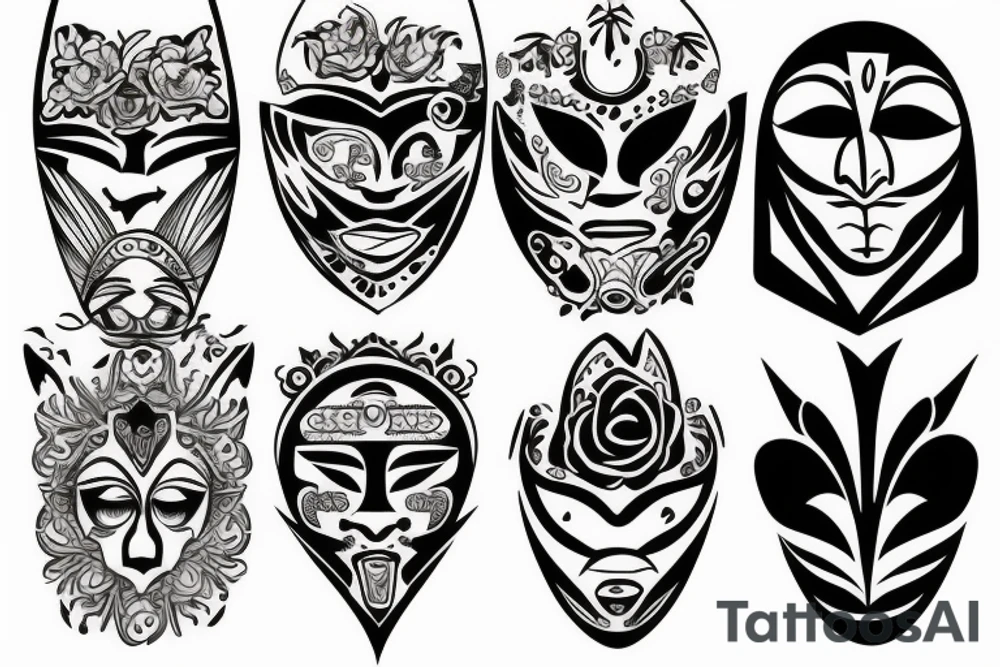 Ancient masks tattoo idea