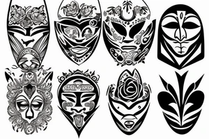 Ancient masks tattoo idea