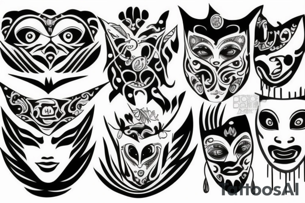 Ancient masks tattoo idea