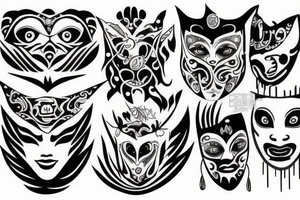 Ancient masks tattoo idea