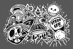 ufo with weed takes a person from the earth tattoo idea