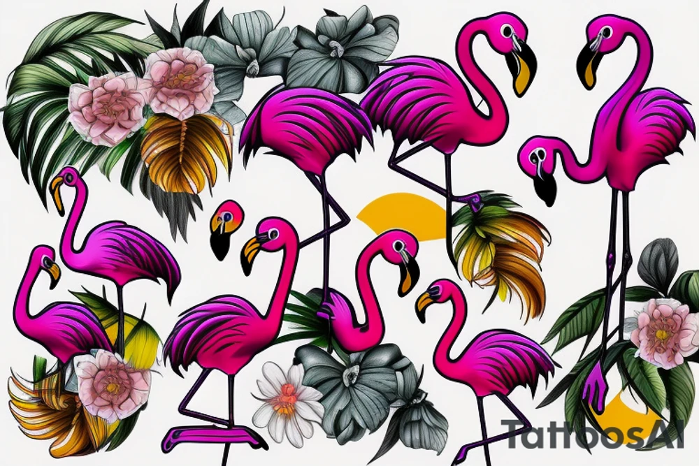 pink flamingo with yellow eyes tattoo idea