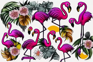 pink flamingo with yellow eyes tattoo idea