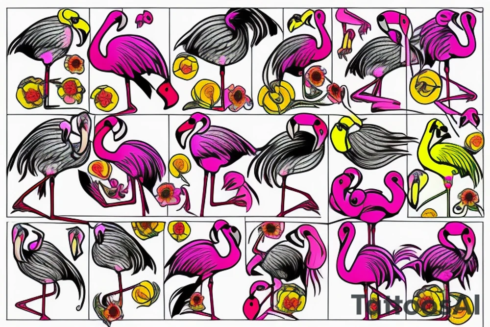 pink flamingo with yellow eyes tattoo idea
