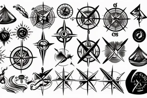 Compass, fire, tent, dog tattoo idea