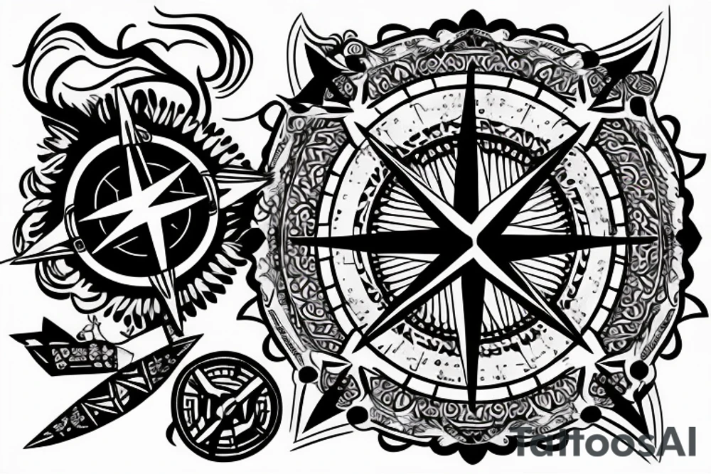 Compass, fire, tent, dog tattoo idea