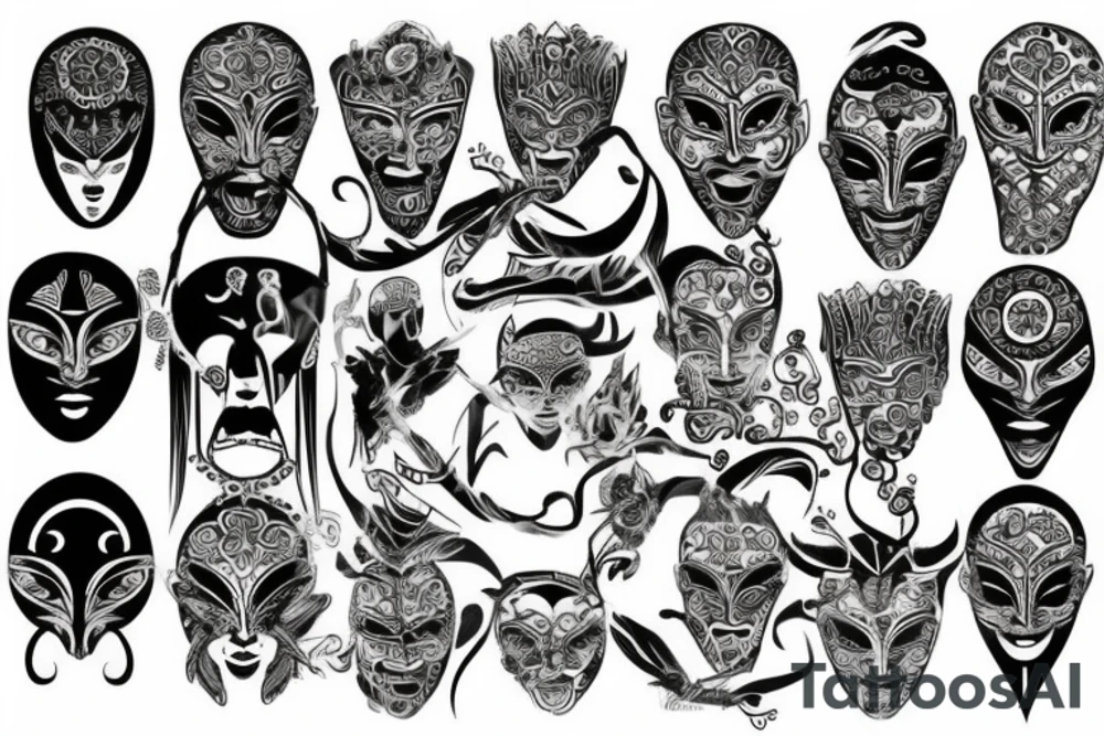 Ancient masks tattoo idea