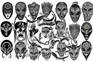 Ancient masks tattoo idea