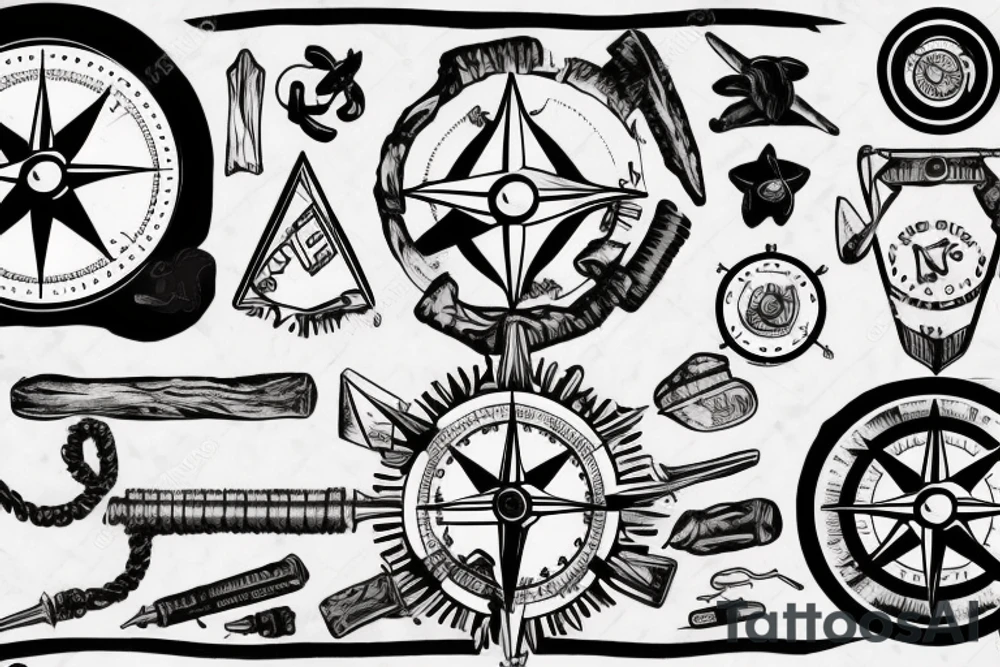 fire, tent, compass, dog tattoo idea