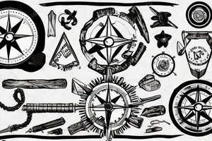 fire, tent, compass, dog tattoo idea