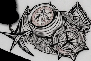 fire, tent, compass, dog tattoo idea