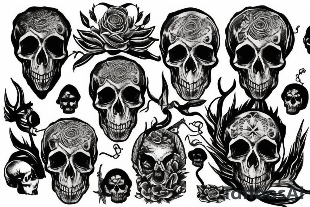 Ancient skull masks tattoo idea