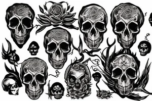 Ancient skull masks tattoo idea