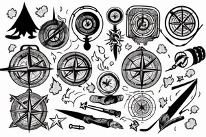 fire, tent, compass, dog tattoo idea