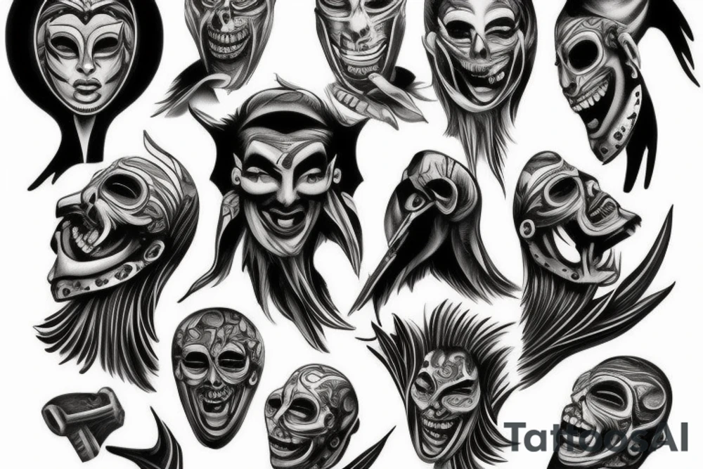 Ancient evils masks tattoo idea