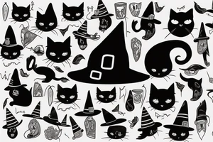 a black cat with a witch hat tattoo idea