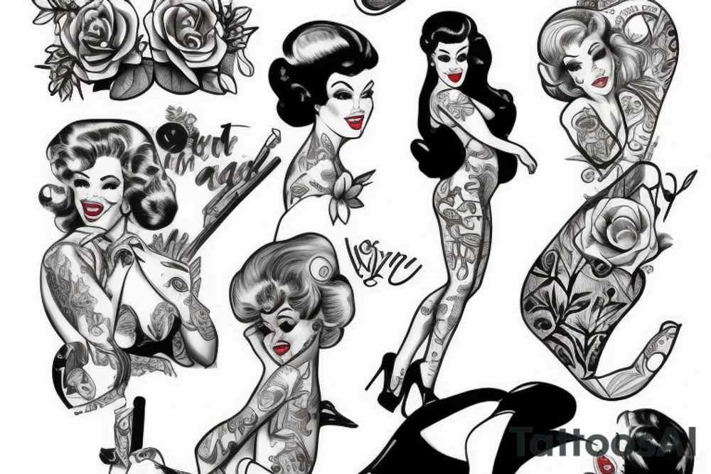 Pin up poster, girl, sharck tattoo idea