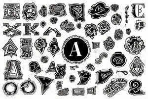 Letter A with symbols of luck tattoo idea
