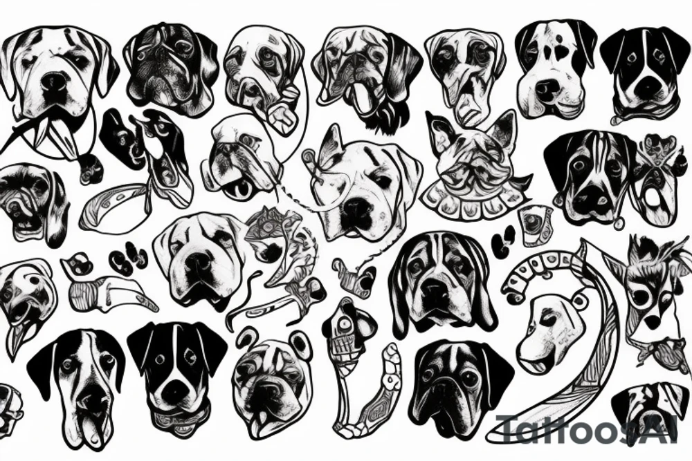 dog biting a bone tattoo idea