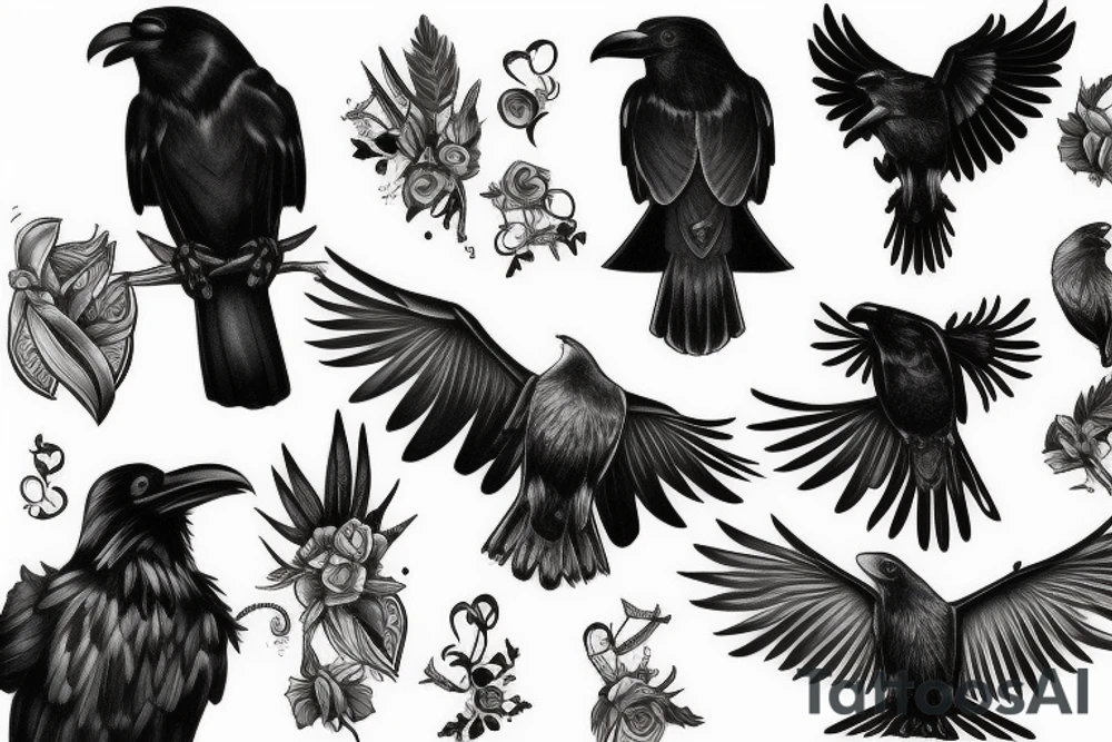 falling black raven tattoo idea