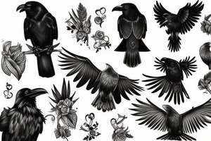 falling black raven tattoo idea