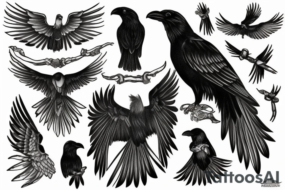 falling black raven tattoo idea