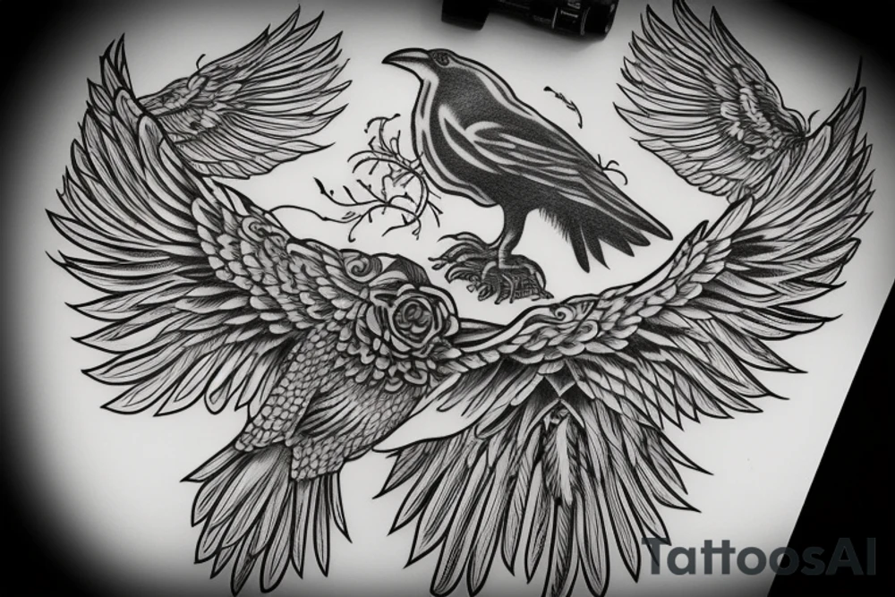 falling black raven tattoo idea