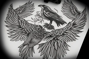 falling black raven tattoo idea