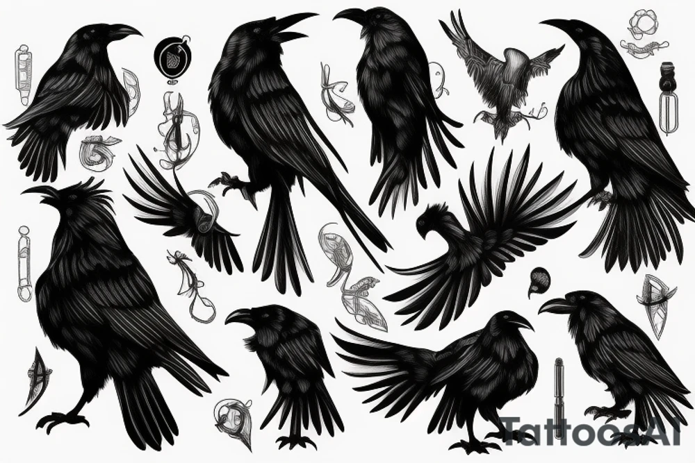 falling black raven tattoo idea