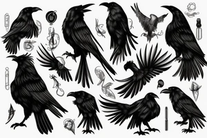 falling black raven tattoo idea