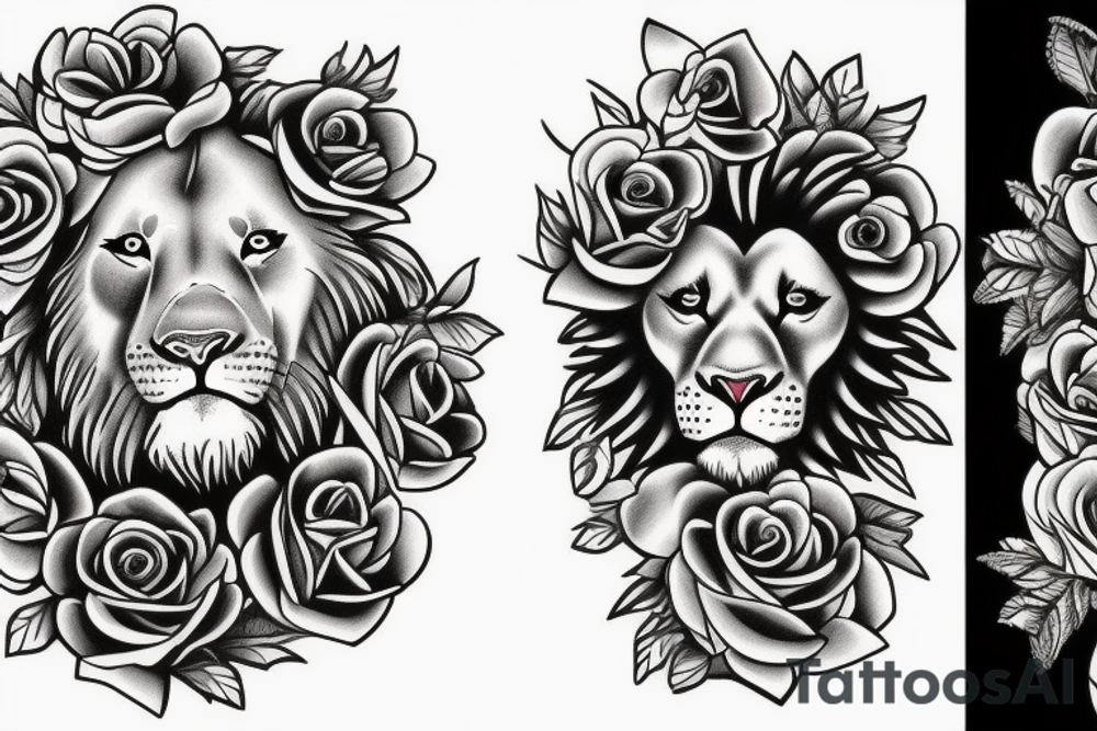 Lion and roses tattoo idea