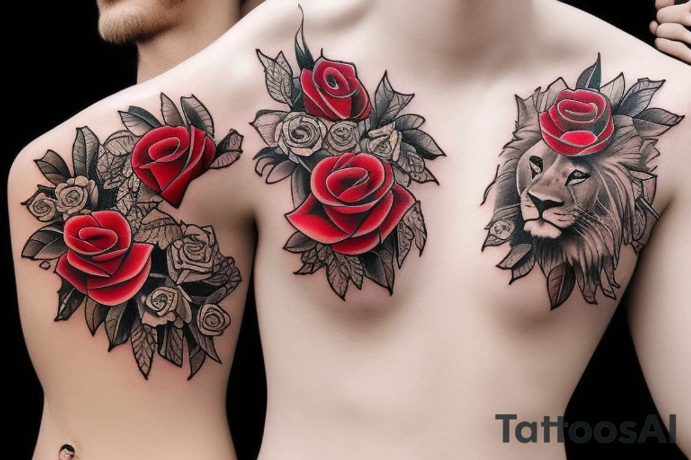 Lion and roses tattoo idea