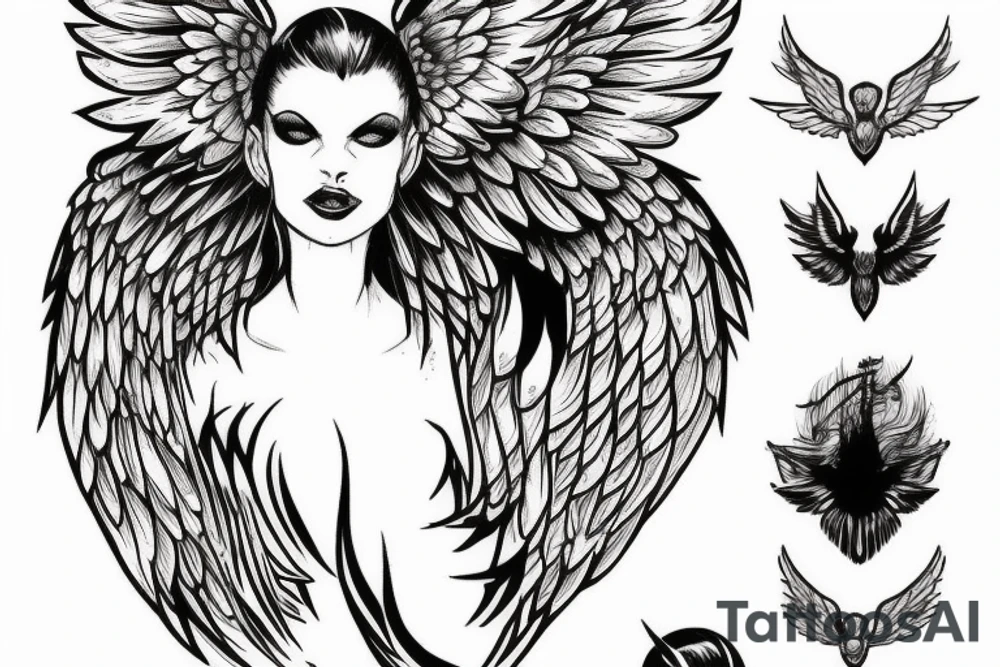 An angel with black wings descending into hell tattoo idea