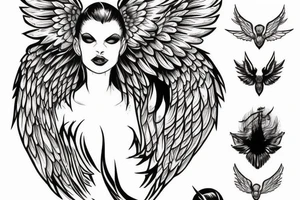 An angel with black wings descending into hell tattoo idea