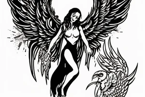 An angel with black wings descending into hell tattoo idea