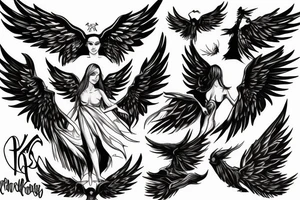 An angel with black wings descending into hell tattoo idea
