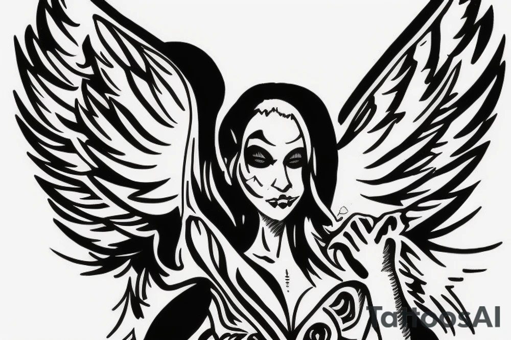 An angel with black wings descending into hell tattoo idea