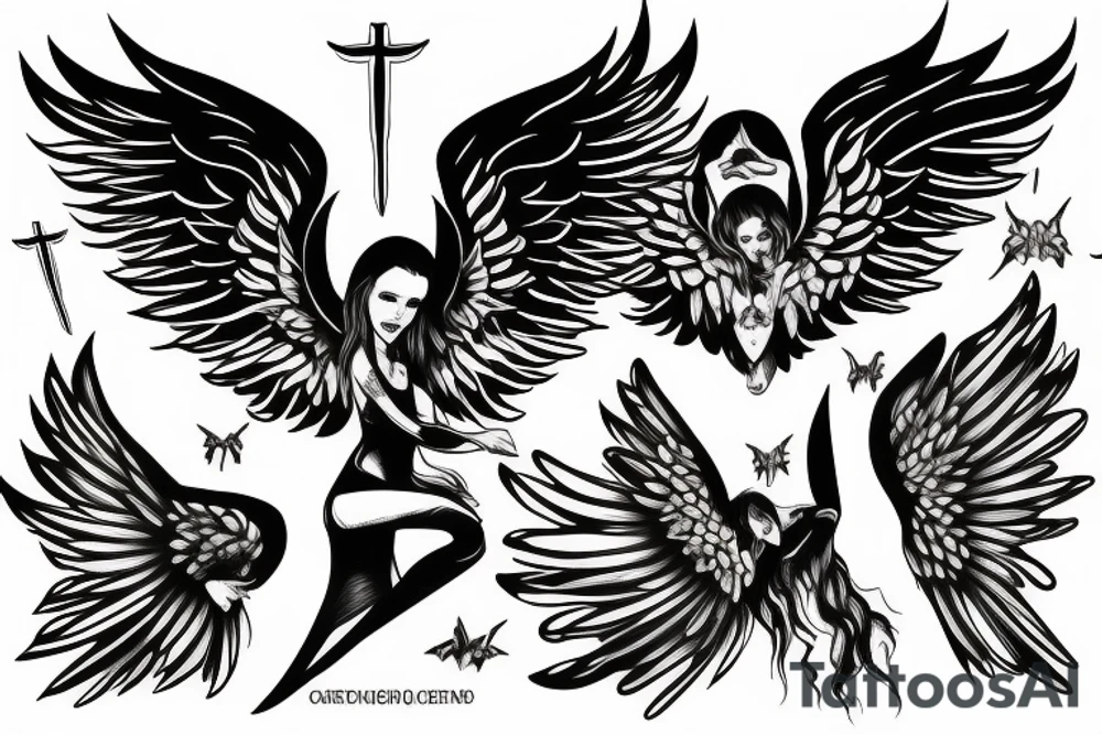 An angel with black wings descending into hell tattoo idea An angel with black wings descending into hell tattoo idea