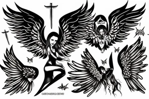 An angel with black wings descending into hell tattoo idea