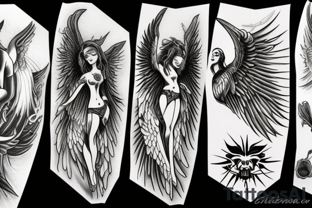 An angel with black wings descending into hell tattoo idea An angel with black wings descending into hell tattoo idea